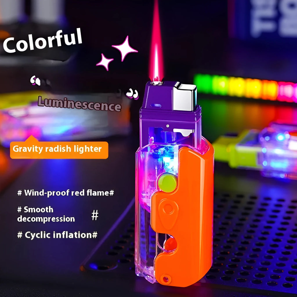 Colourful luminous radish windproof lighter in orange, purple, or green with simple bare metal construction