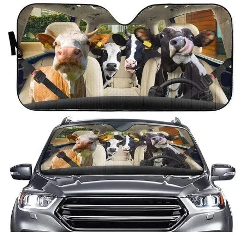 Telescopic aluminium foil car sun visor extended on a car windshield