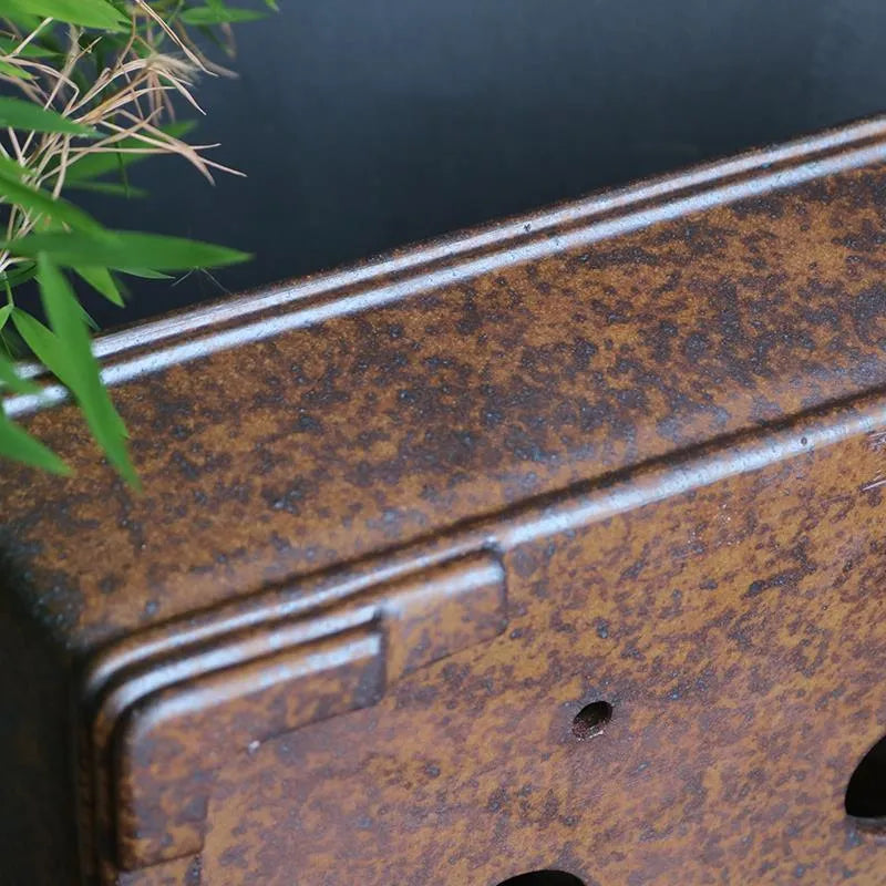 Purple sand rectangular bonsai planter with firewood burning texture for pine and cypress cultivation