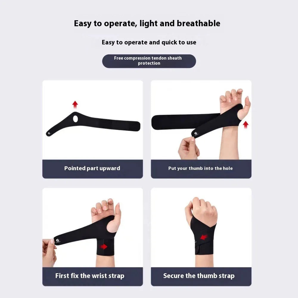 A pair of adjustable athletic wristguards in black, shown on a wrist.