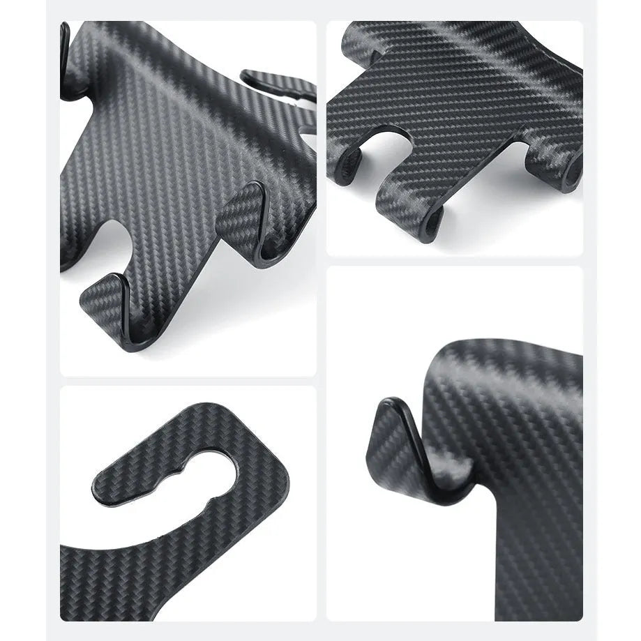 Black ABS car hook and mobile phone bracket for rear seat back storage.
