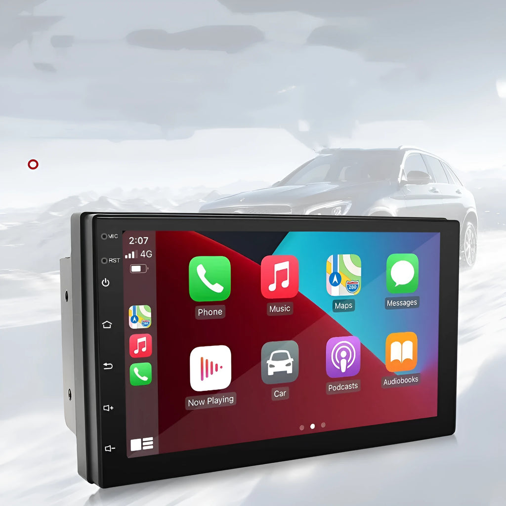Black universal car GPS navigation MP5 player with 7-inch screen and integrated radio functions