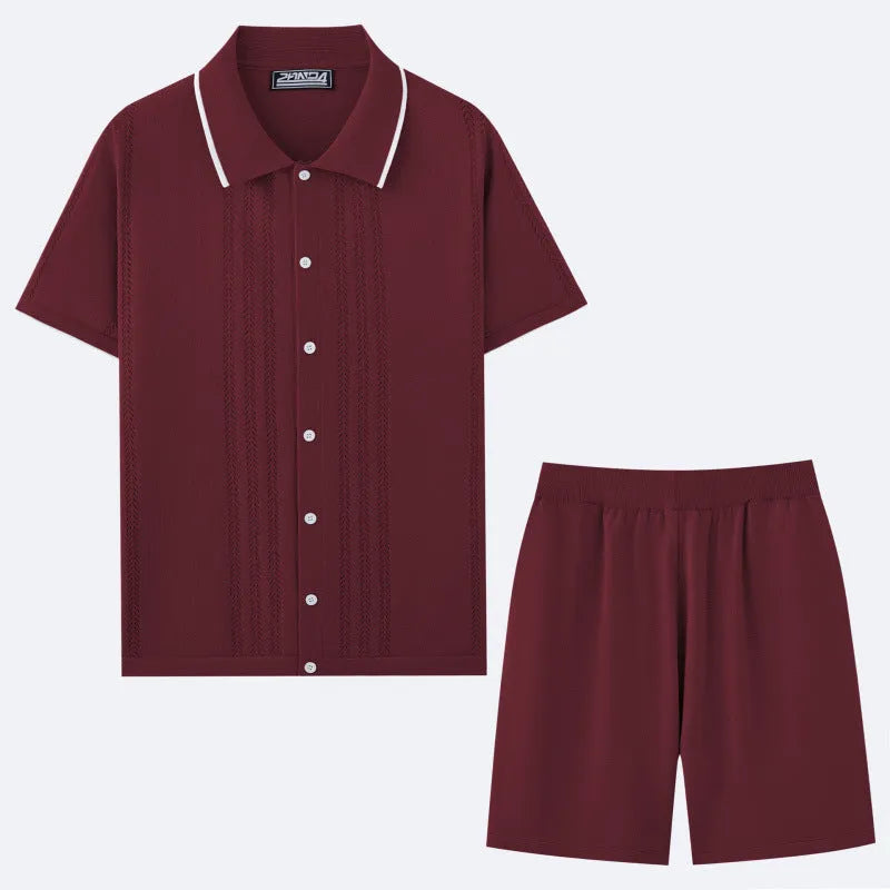 Business casual two-piece set with short sleeve top and matching shorts in Tencel viscose fabric