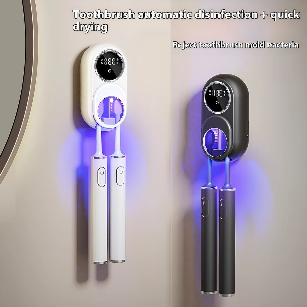 White intelligent electric wall storage rack with UV sterilisation and drying functions