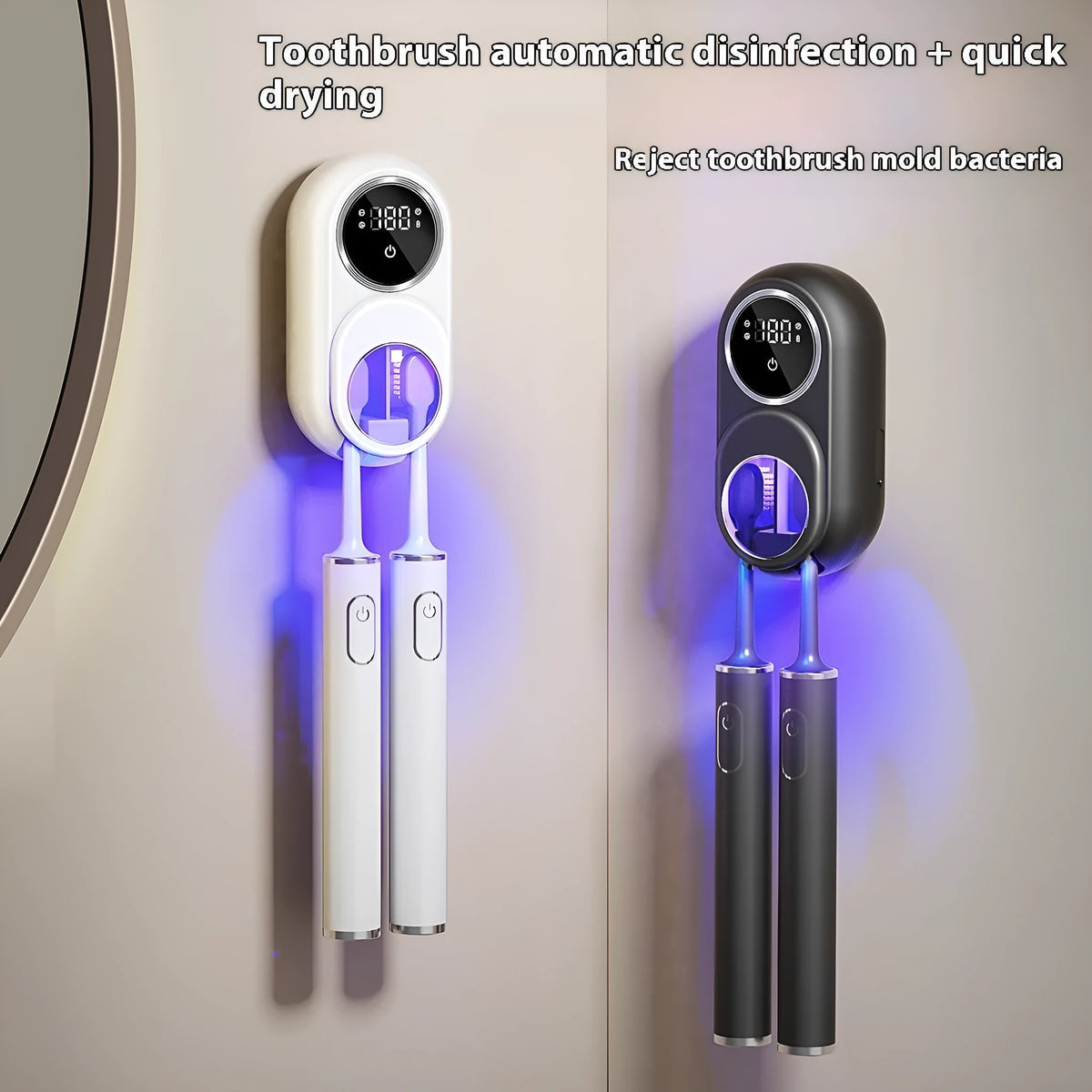 White intelligent electric wall storage rack with UV sterilisation and drying functions