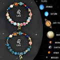 Natural stone zodiac sign beaded bracelets with adjustable cords showing all twelve astrological symbols