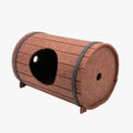 Assembled wine barrel pet bed made from three polyester fibre felt pieces for cats