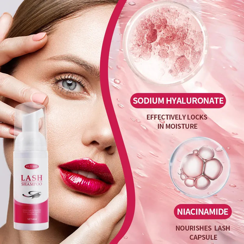 60ml bottle of eyelash cleaning mousse shampoo for lash extension maintenance
