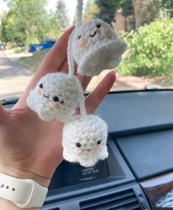 Plush hand-woven cartoon automobile hanging ornament for rear-view mirror decoration