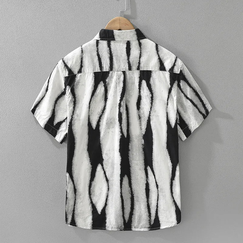 Retro striped pure cotton short sleeve shirt in loose cardigan style with non-ironing fabric