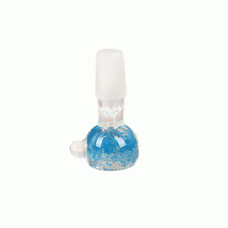 A 7cm transparent coloured glass trumpet-shaped tobacco pipe on a plain background.