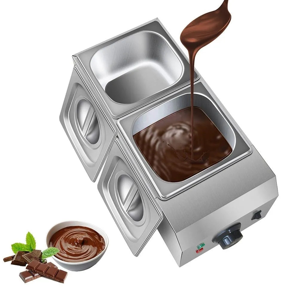 Commercial chocolate melting machine with temperature control display and double pot design