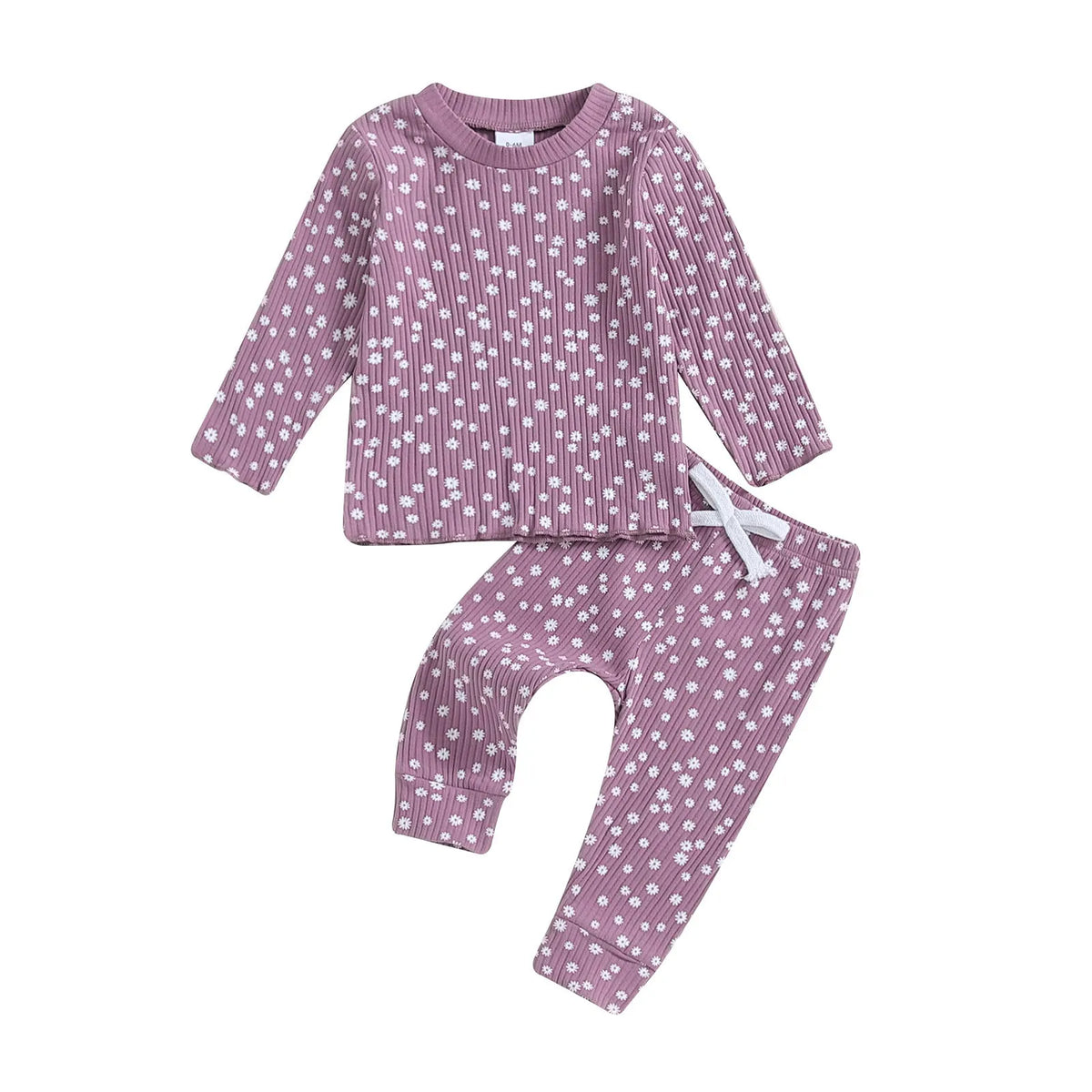 Baby two-piece outfit with long sleeve top and trousers, letter pattern, polyester, purple green pink, 0-6M to 2-3T