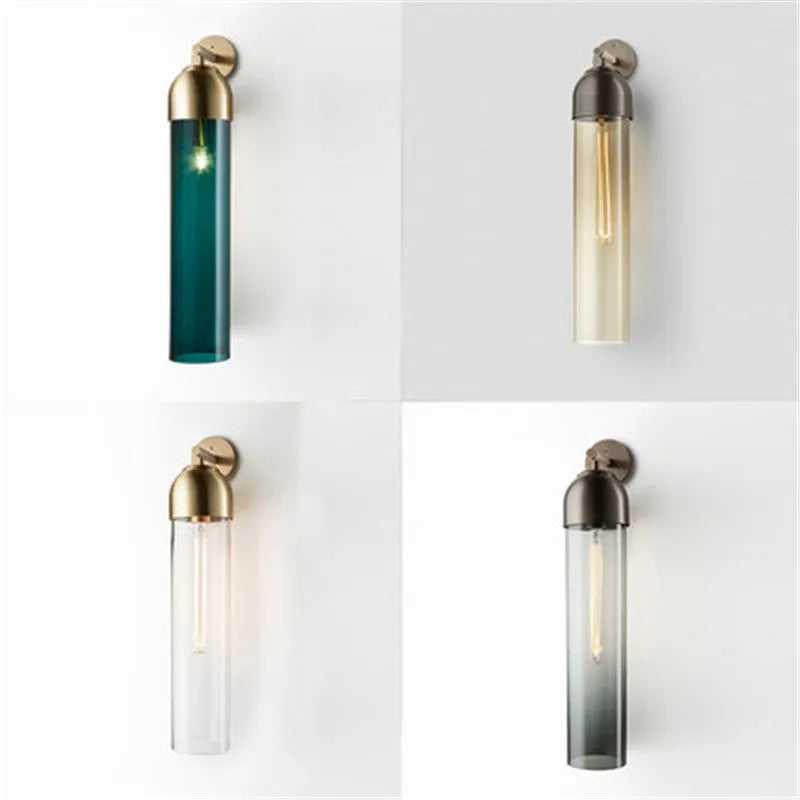 Nordic modern minimalist glass wall lamp in choice of five colours with E27 warm light bulb.
