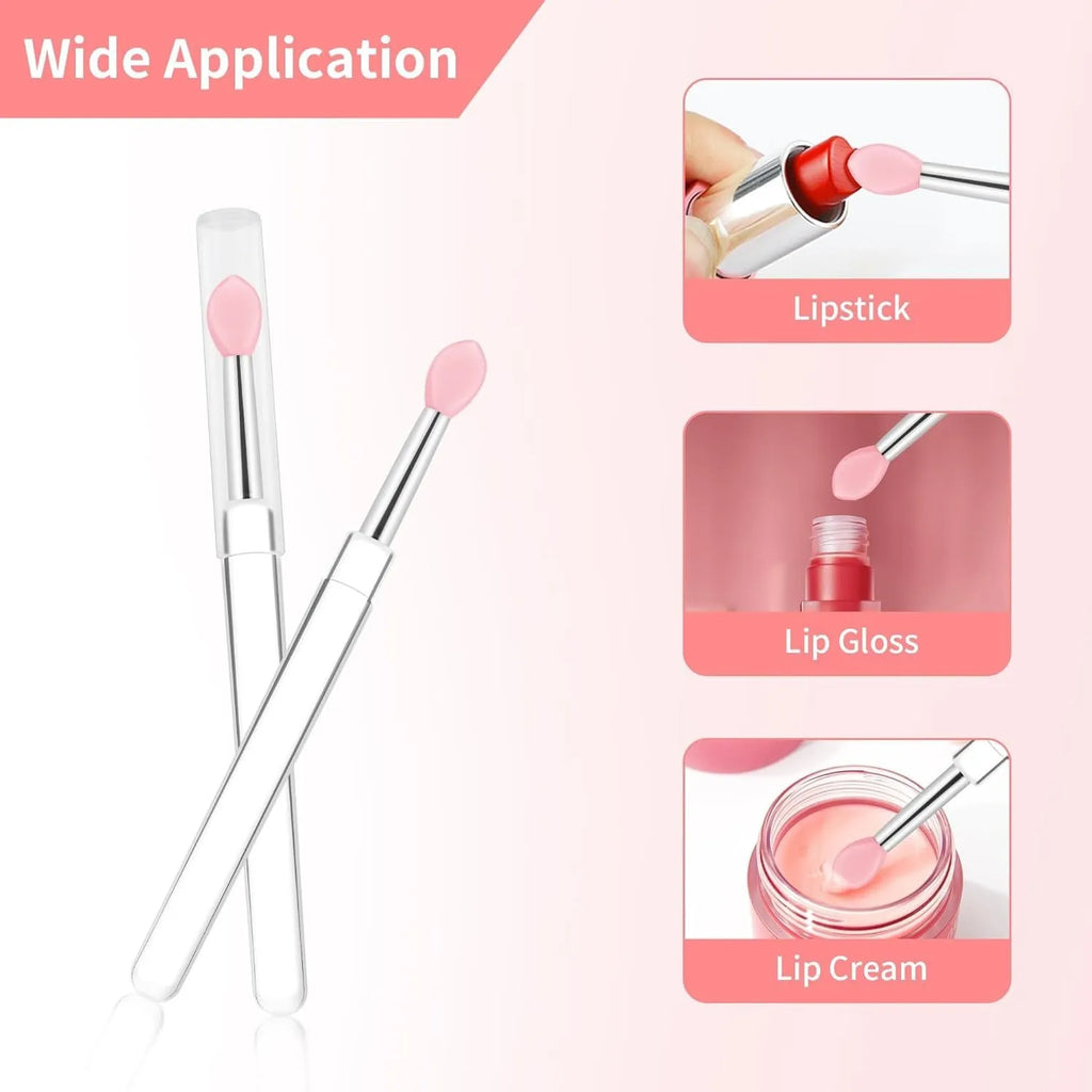 Set of reusable silicone lip brushes with protective caps in various colours
