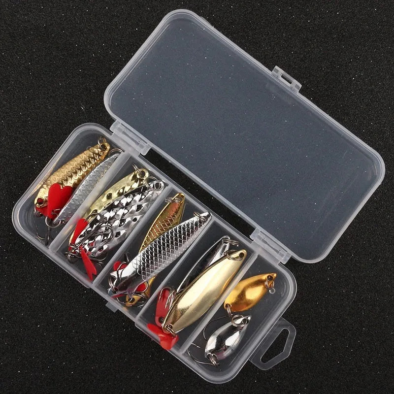 Pineapple sequin fishing lures in gold and silver colours with metal sequins on iron false bait bodies