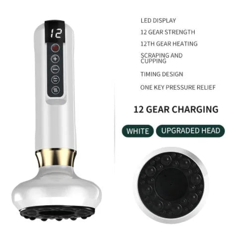 Green electric vacuum cupping massager with gua sha head on a white background.