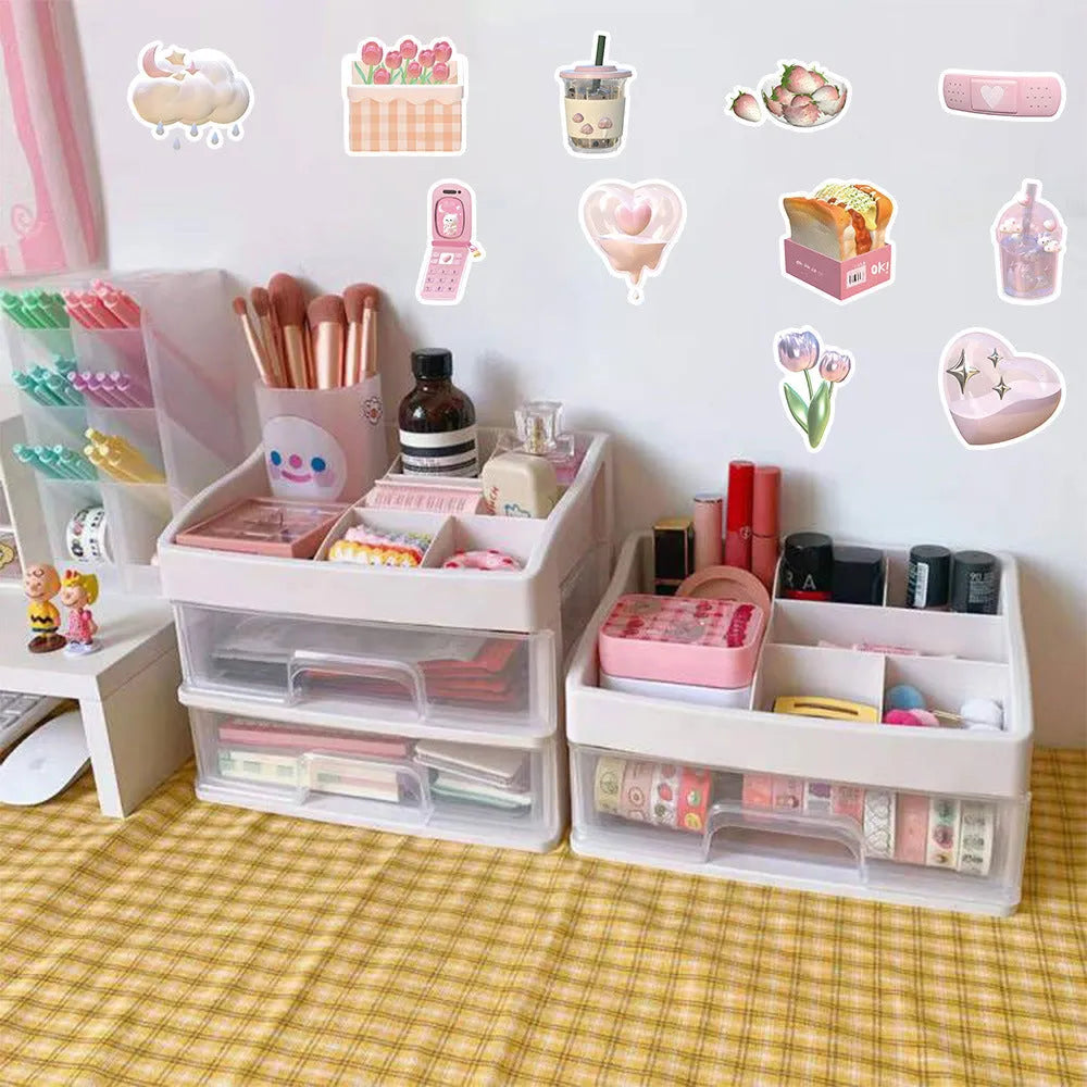 3D decorative stickers with pink girl heart patterns in light colours, showing Type A and Type B designs