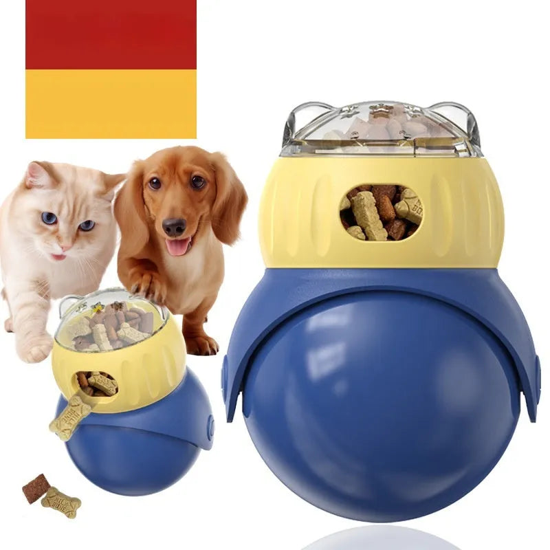 Morandi yellow and blue plastic Tumbler Owl cat puzzle toy with food dispensing mechanism