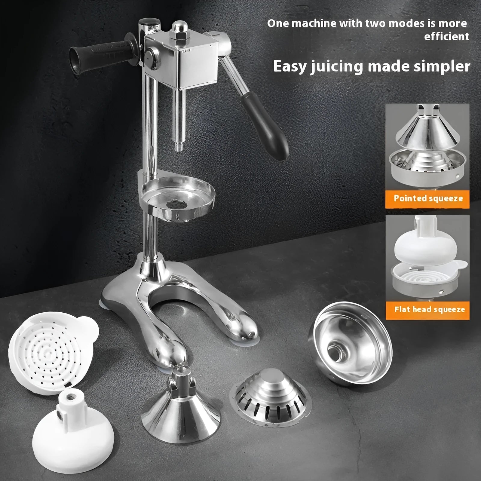 Stainless steel manual vertical citrus juicer with zinc alloy construction