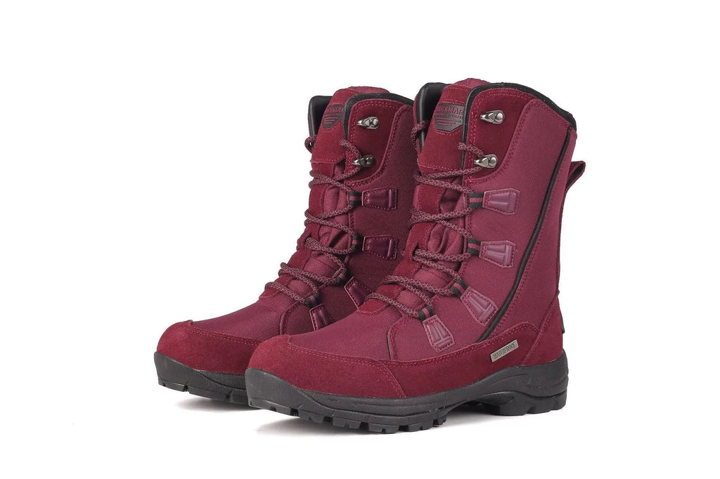Women's black genuine leather waterproof snow boots with mid-calf length and non-slip rubber soles