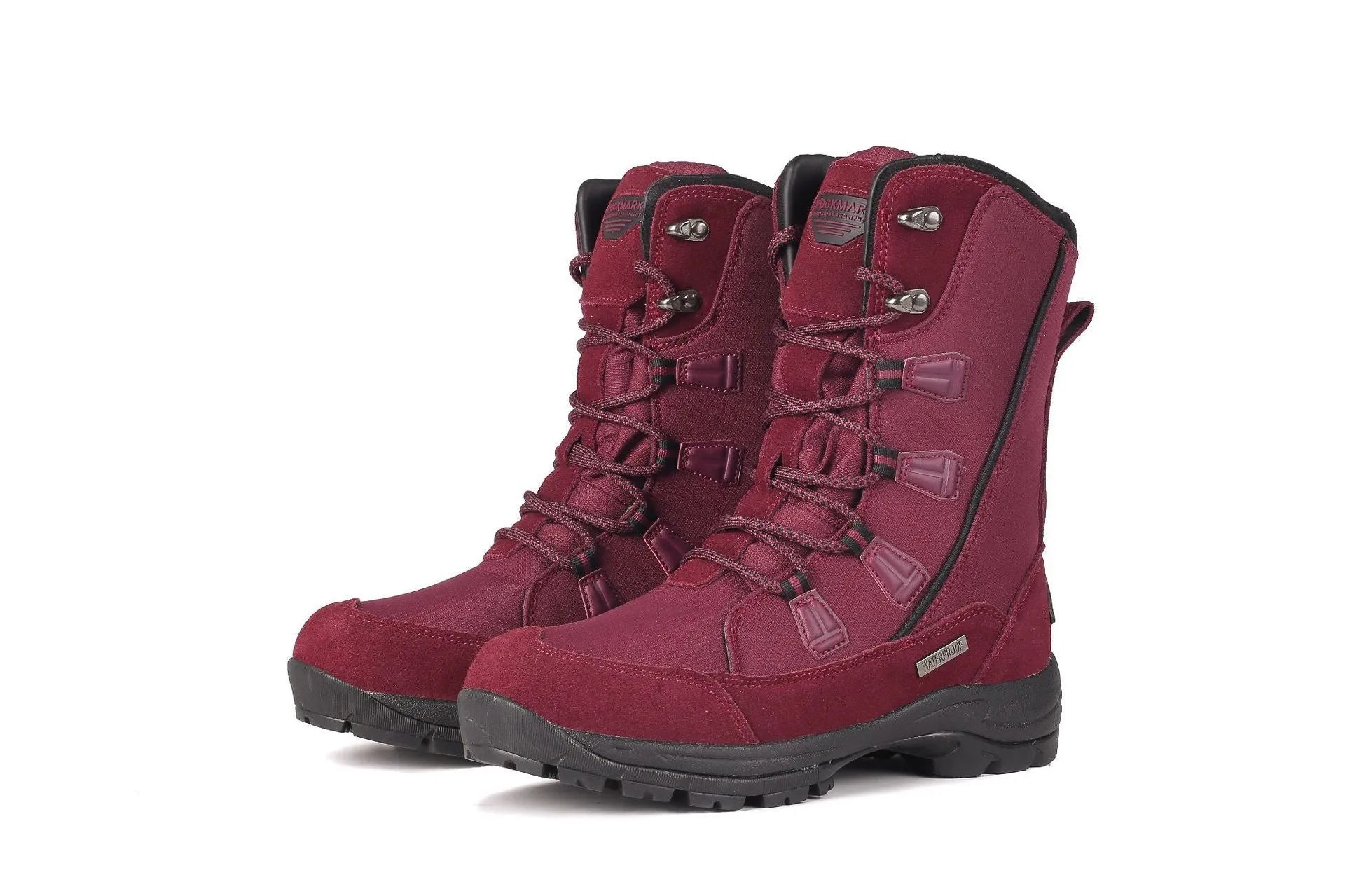 Women's black genuine leather waterproof snow boots with mid-calf length and non-slip rubber soles