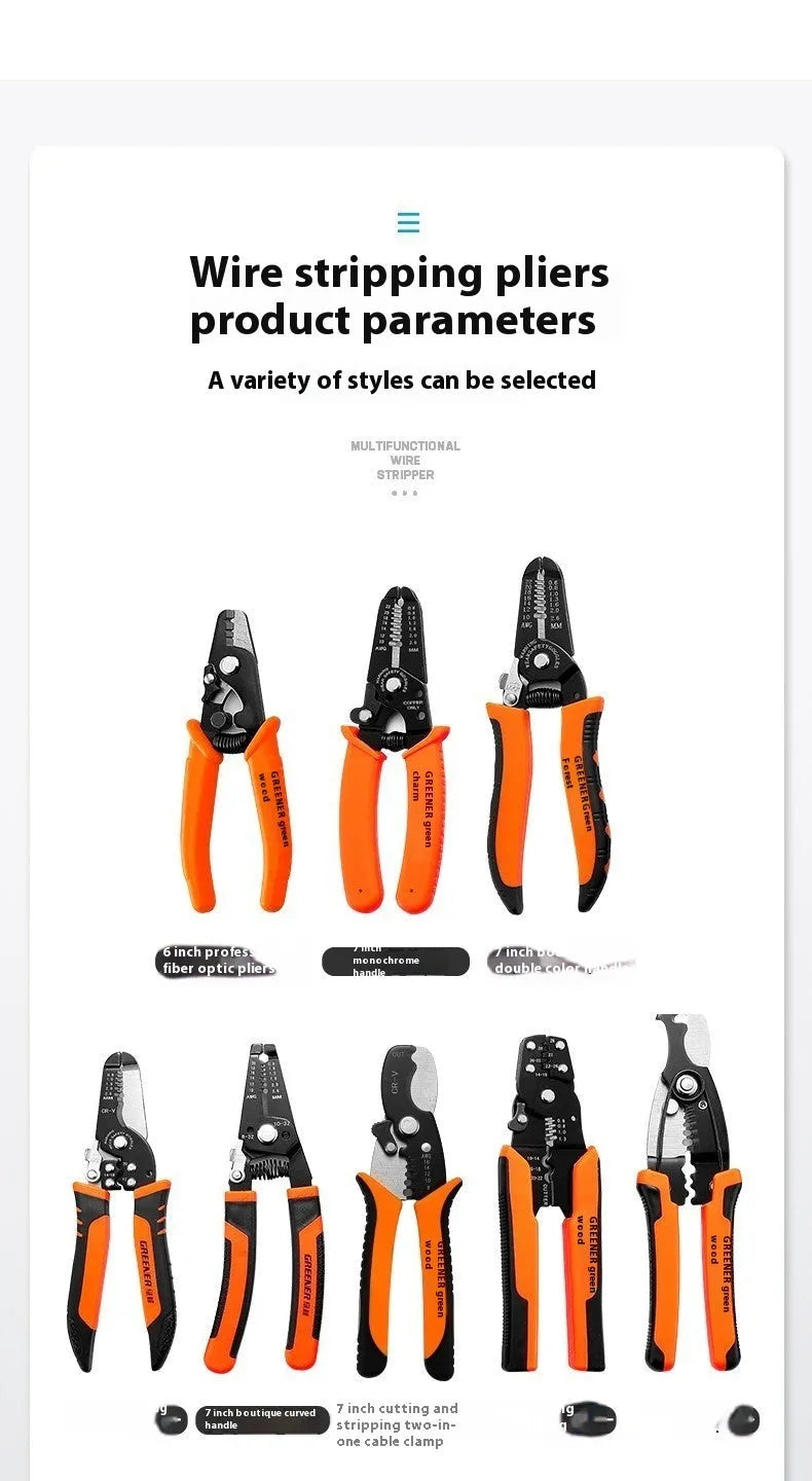 Fully automatic wire stripping pliers with high carbon steel blades for electricians