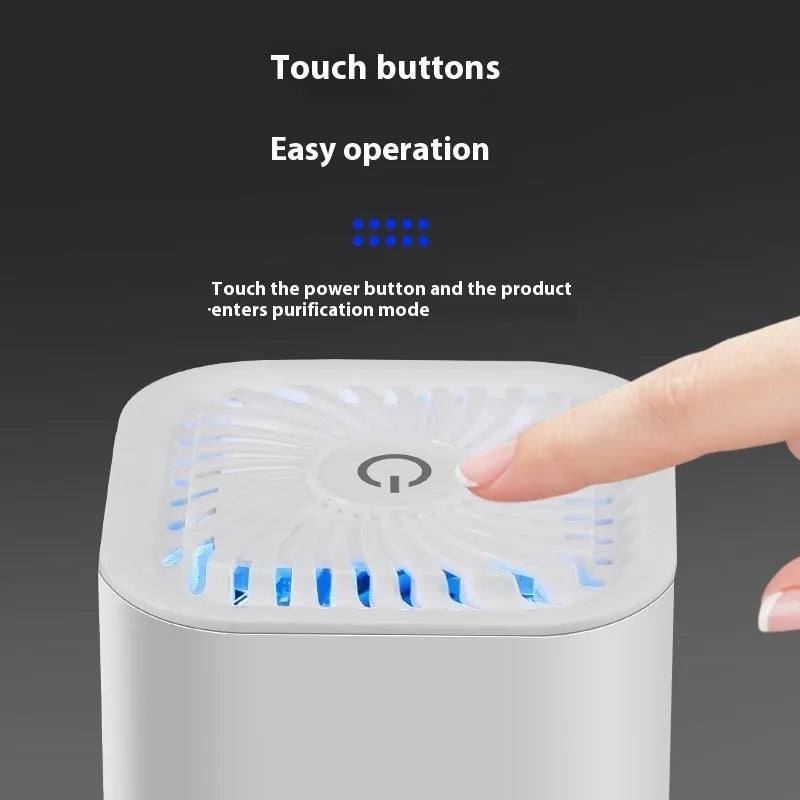 Mini USB car air purifier in black and white options for smoke and dust removal