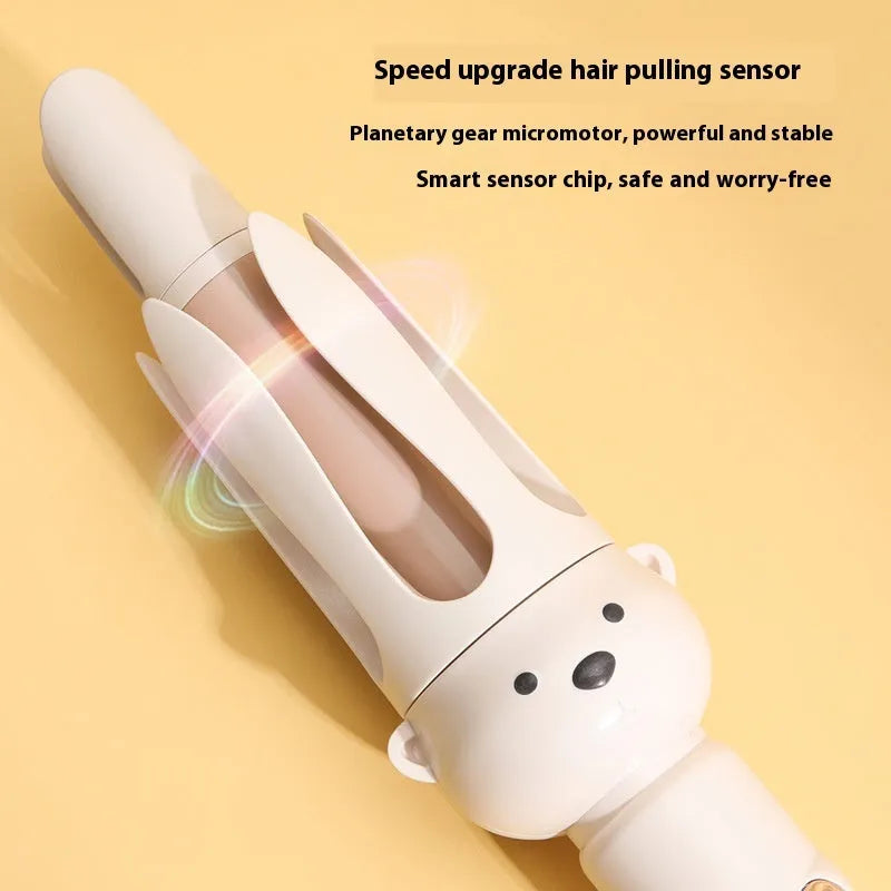 Beige automatic hair curler with negative ion technology and lazy curling function
