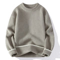Men's grey casual pullover sweater with round neck and long sleeves for autumn wear