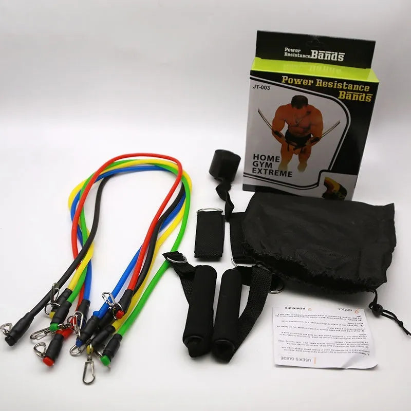 Door-mounted 11-piece sports equipment set with pulling rope for home fitness training