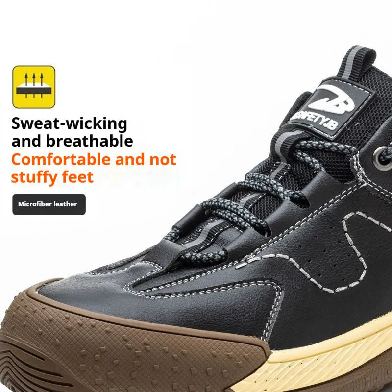 A pair of Flyknit leather work shoes with a rubber sole, shown in a choice of colours.