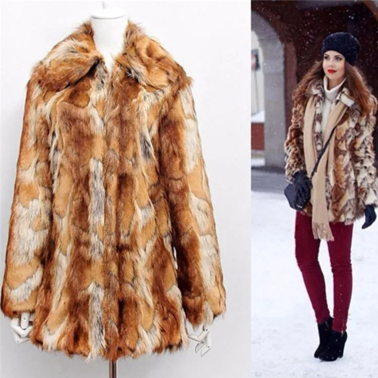 Women's slim fit faux fur leather jacket with tiger pattern print and long sleeves