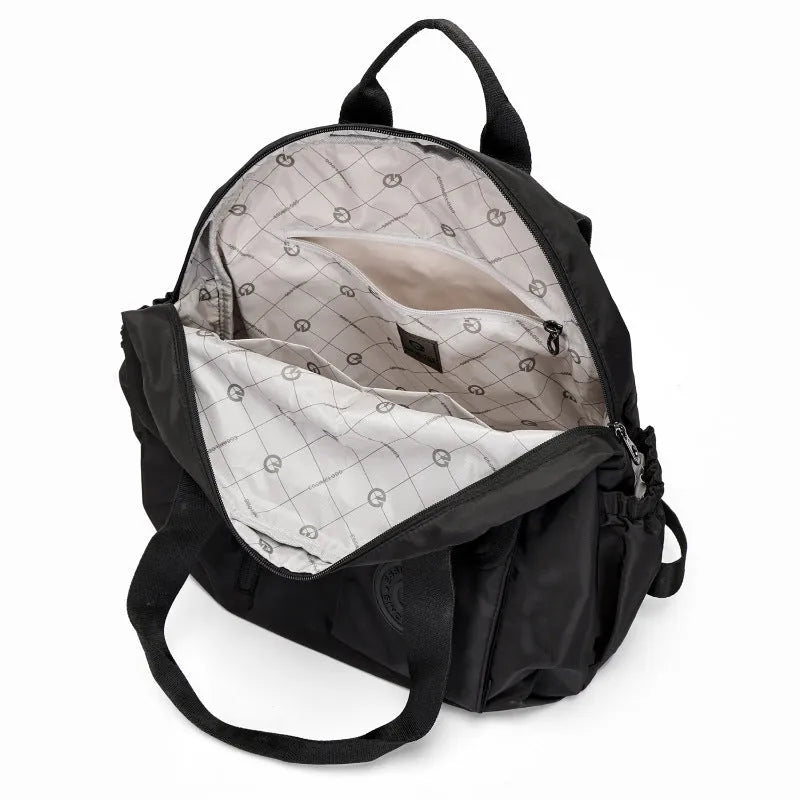 Outdoor backpack for women in black, khaki, or green letter rabbit colours showing sandwich pocket and large capacity