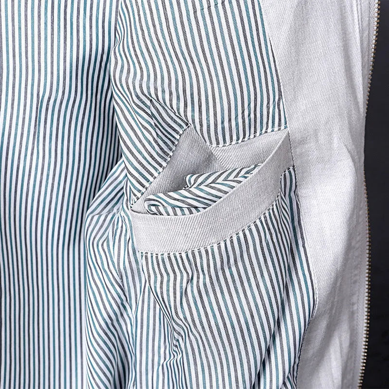 Men's regular fit cotton linen jacket in heather grey showing front design with colour-matched pattern