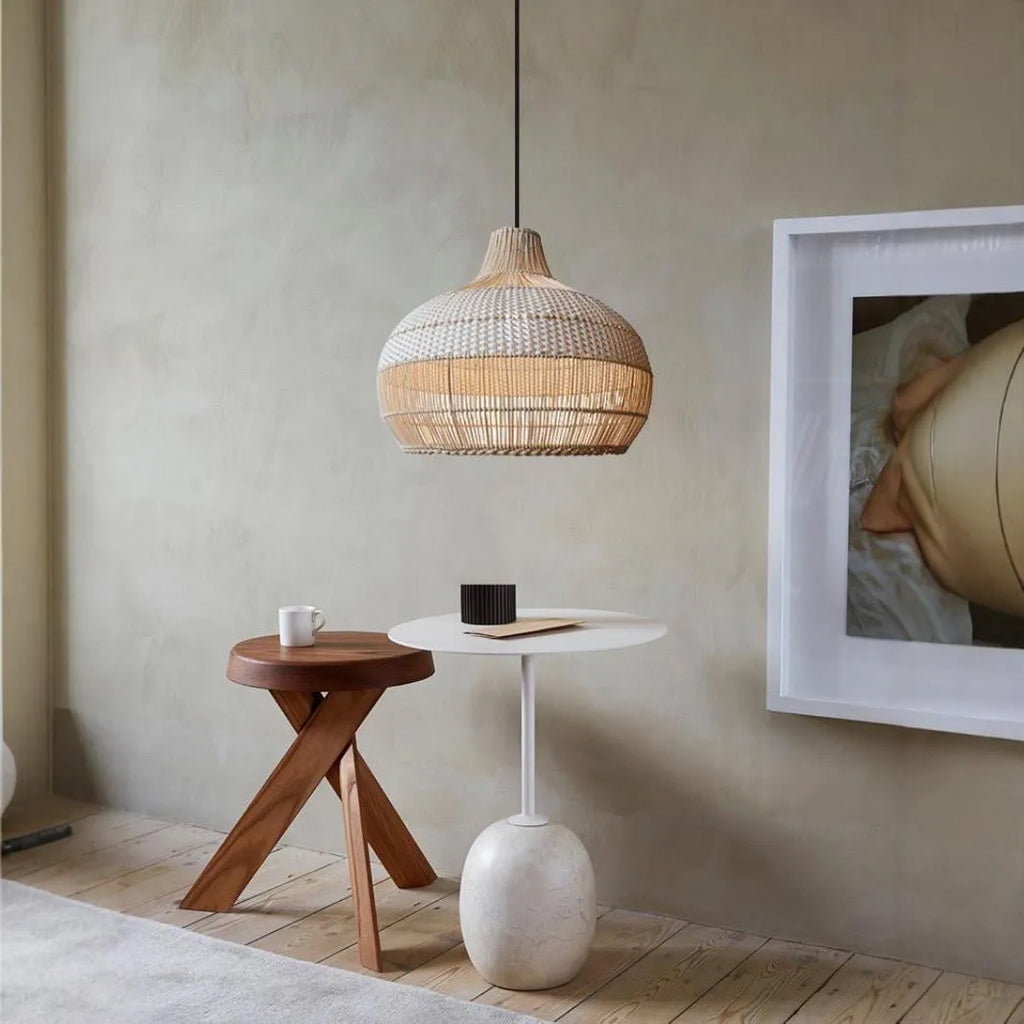 Rattan living room chandelier with pastoral southeast asian style and 60cm diameter.