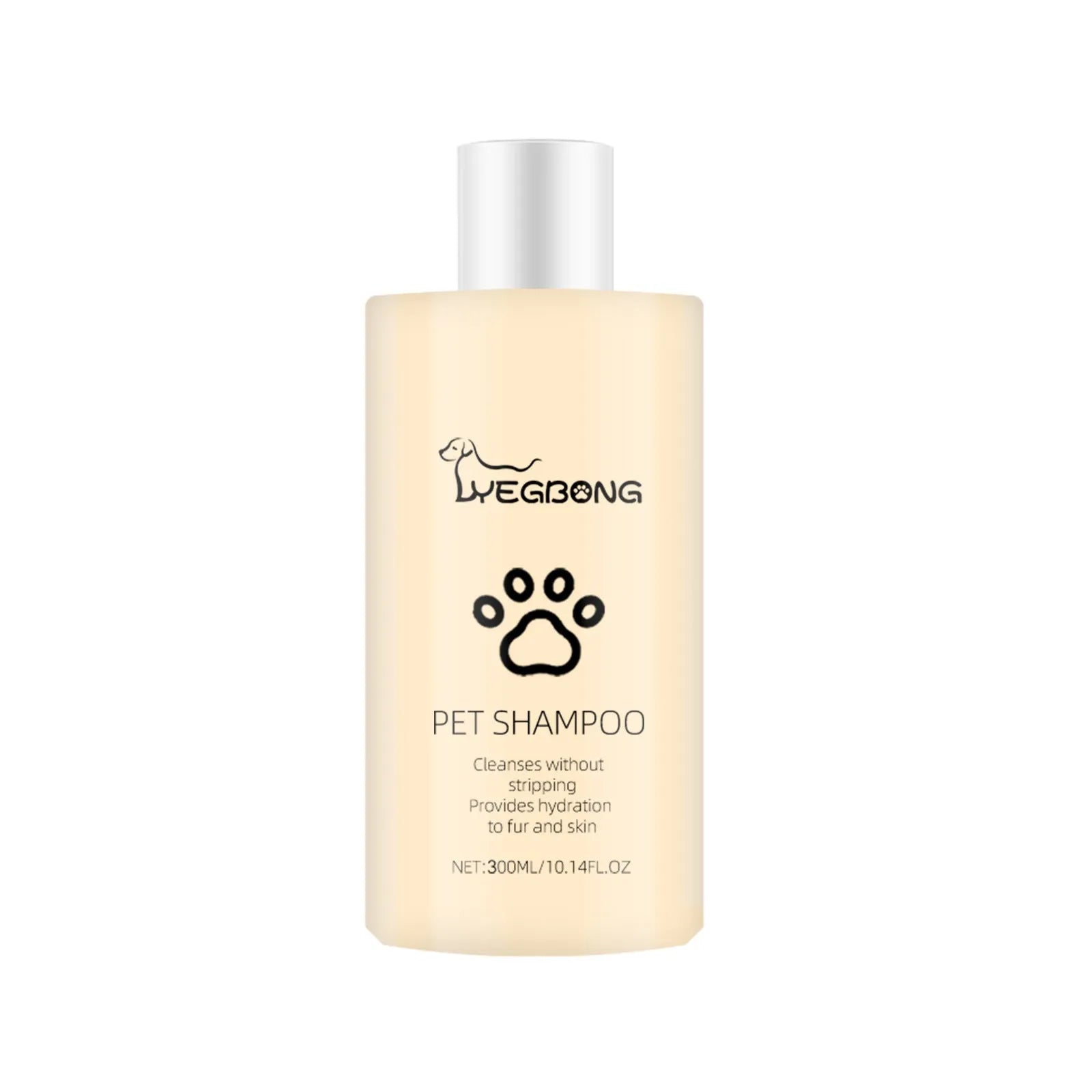 Mild pet shampoo bottle for dogs in 100ml and 300ml sizes for gentle coat cleaning and tangle prevention