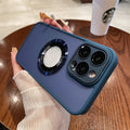 Frosted magnetic suction shockproof phone case for iPhone 15 series in blue, black, transparent, purple, or green.