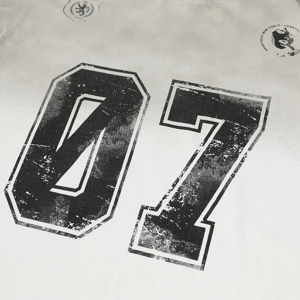 Men's black and white printed short-sleeved cotton t-shirt showing front design