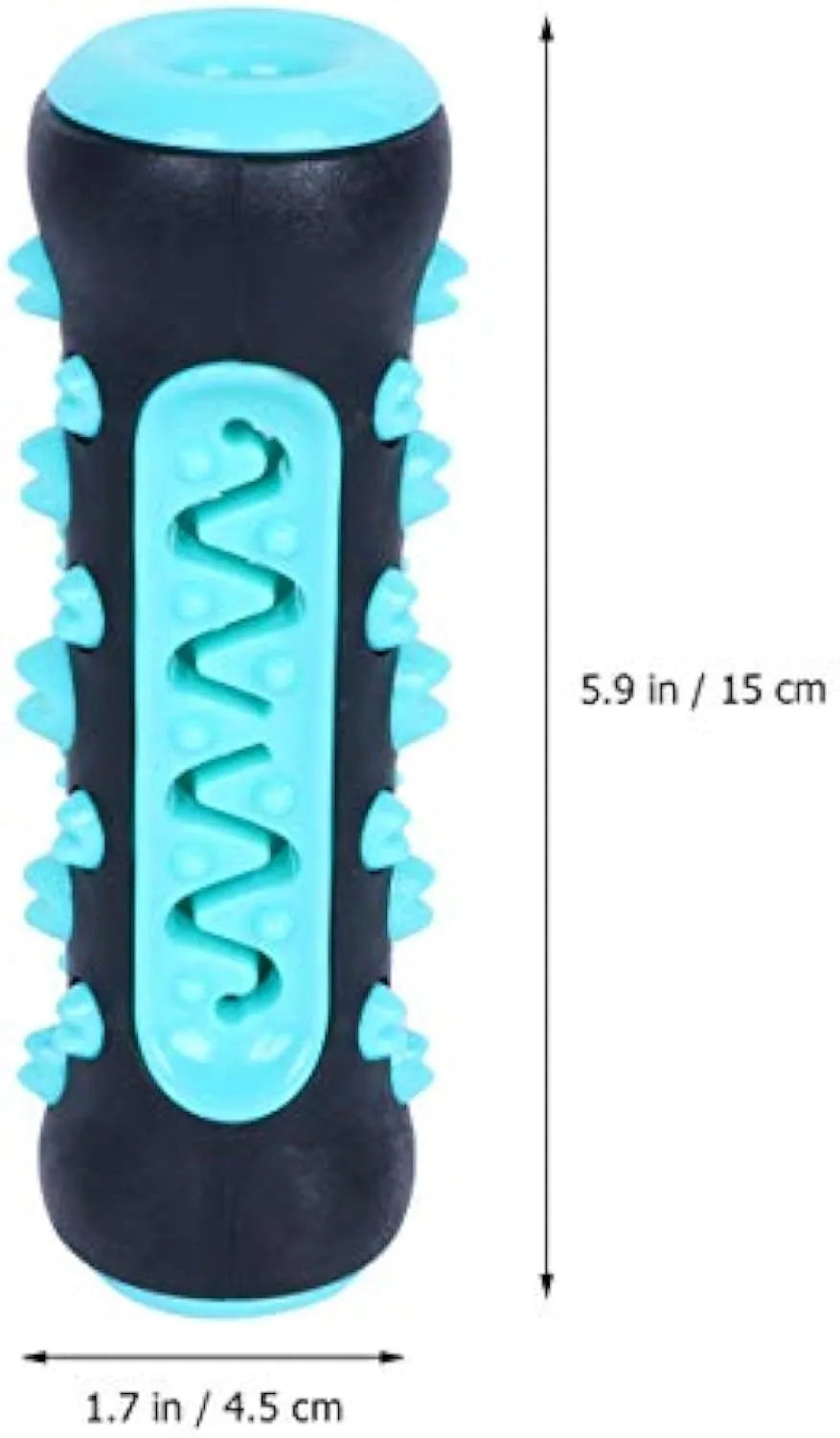 Natural rubber dog toothbrush chew toy in blue colour showing textured dental cleaning surface