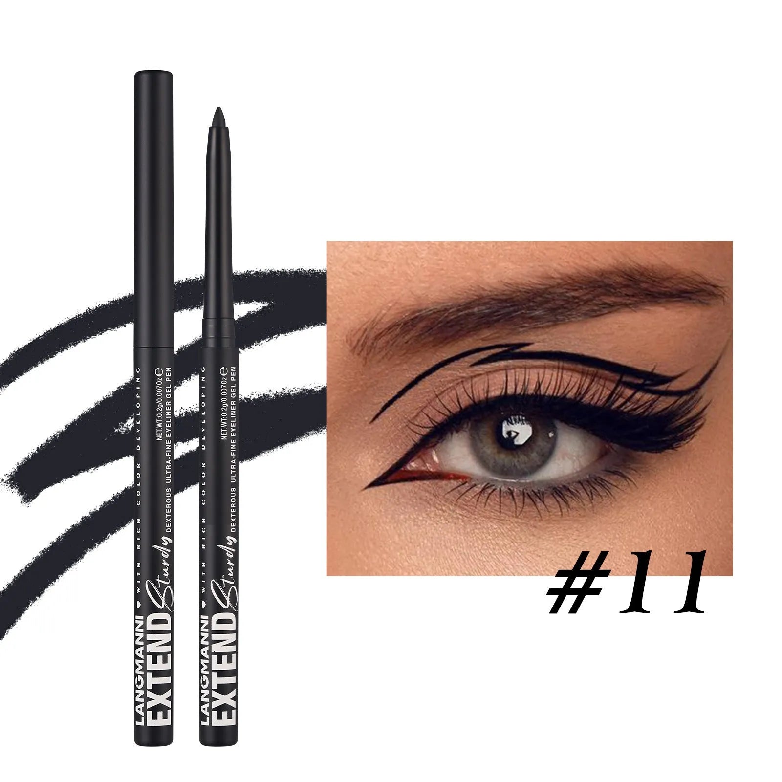 Set of 12 colourful gel glitter eyeliner pencils with various shades on white background