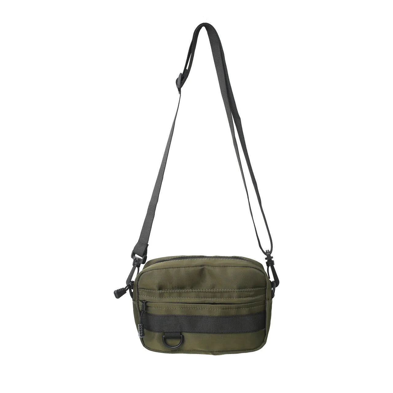 Men's street style nylon messenger bag showing dimensions of 22cm length × 14cm height × 5cm width