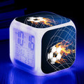 Square football pattern alarm clock with plastic casing and cartoon design for student use