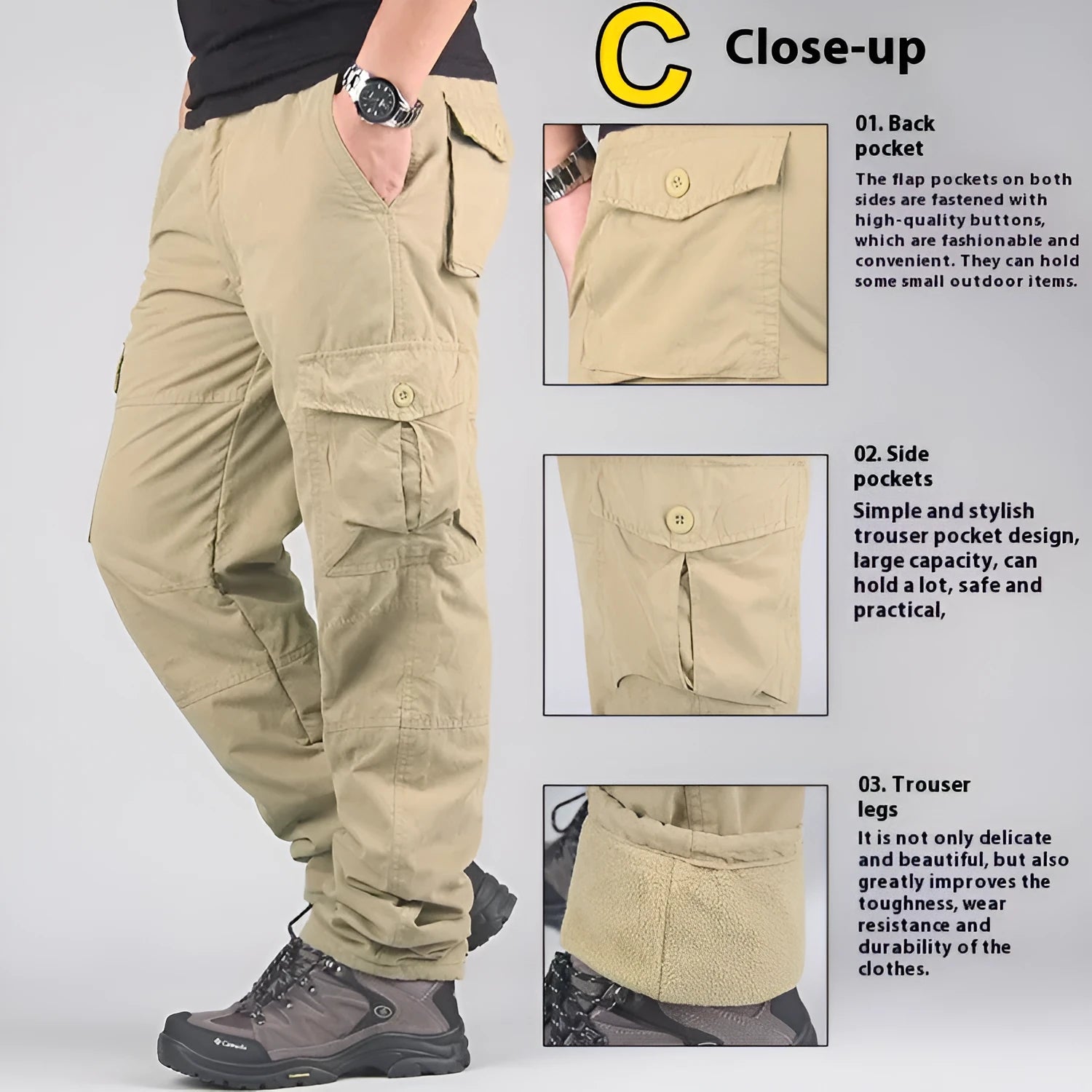 Men's cotton overalls with wool lining in loose straight-leg design
