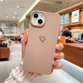 Soft brown silicone iPhone case featuring a hot stamping love heart design on the back.