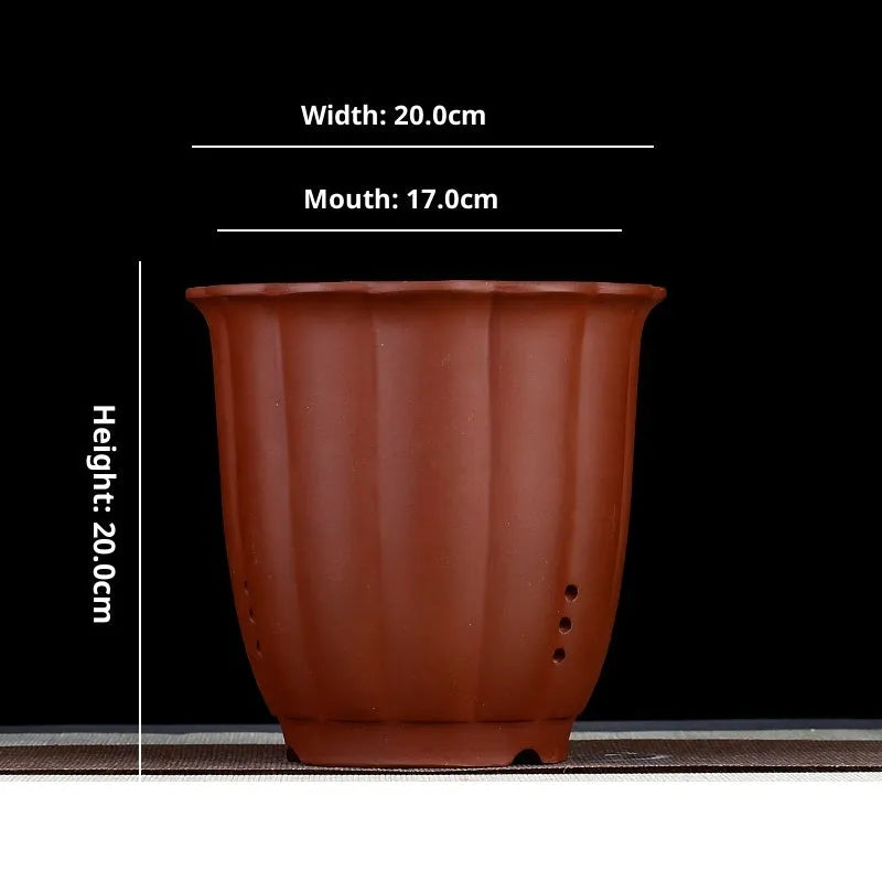Round ceramic desktop flower pot with four drainage holes for phalaenopsis, asparagus fern or bonsai, in black, purplish red or burgundy