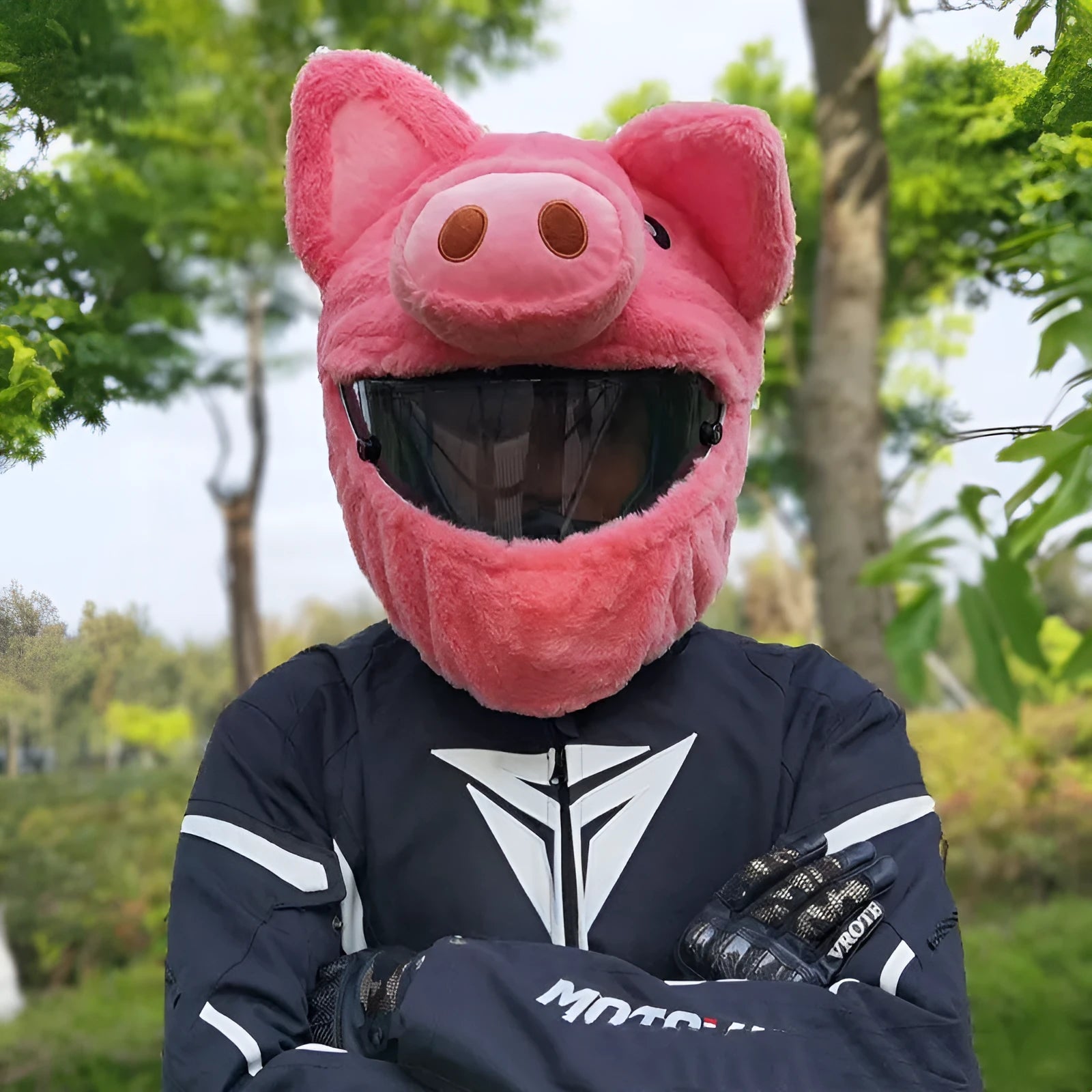 Pink pig cartoon design plush protective hood for motorcycle helmet storage