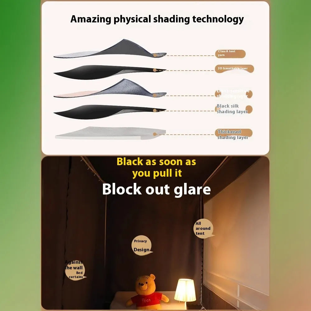 Gentleman grey bed curtain with integrated mosquito net for 0.9m beds showing wall-mounted bracket installation
