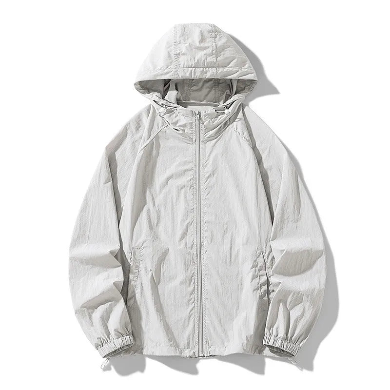 Thin loose-fit nylon outdoor sports jacket shown in available colours on a neutral background.