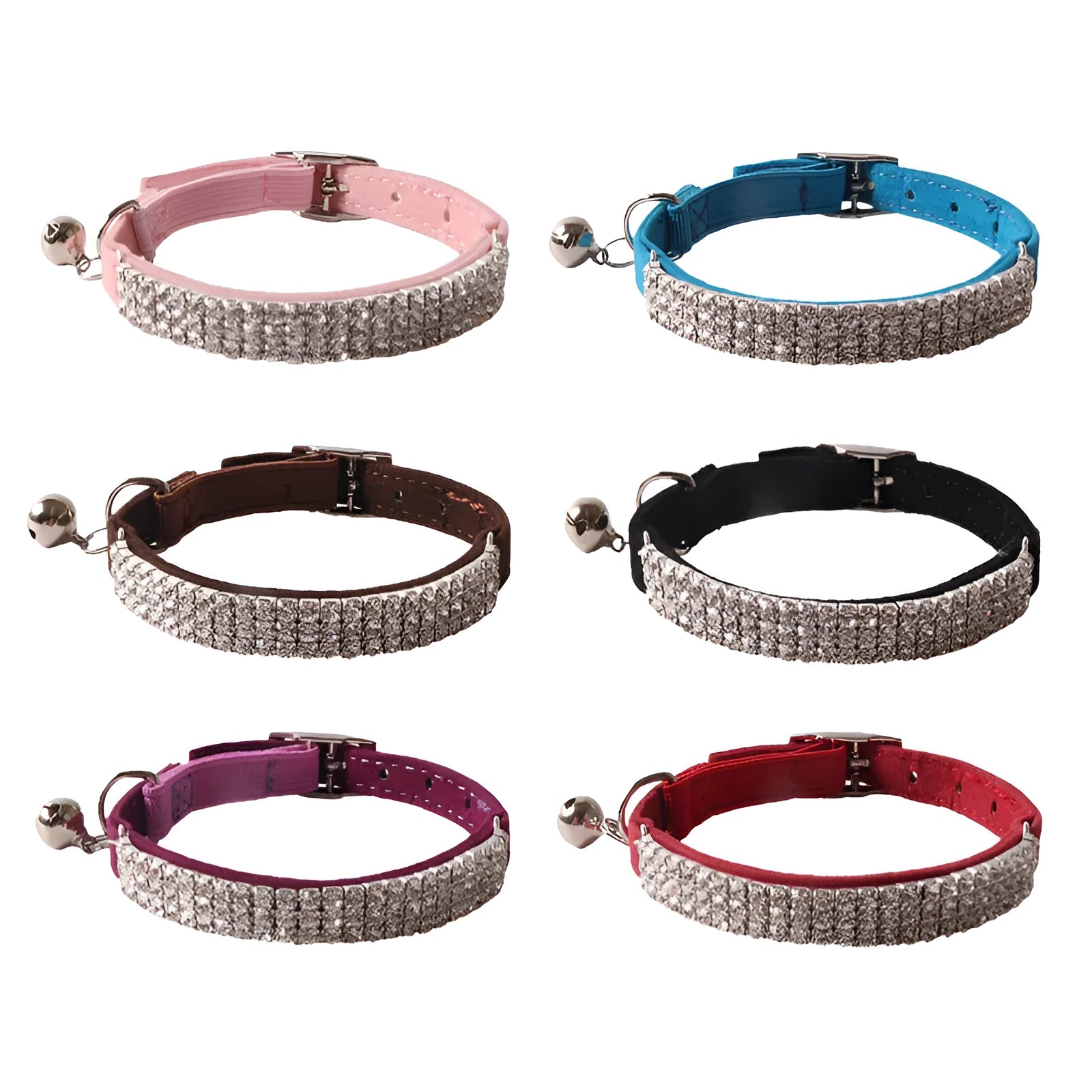 Soft flocking cat collar with elastic buckle and gang drill stud decorations in multiple colours